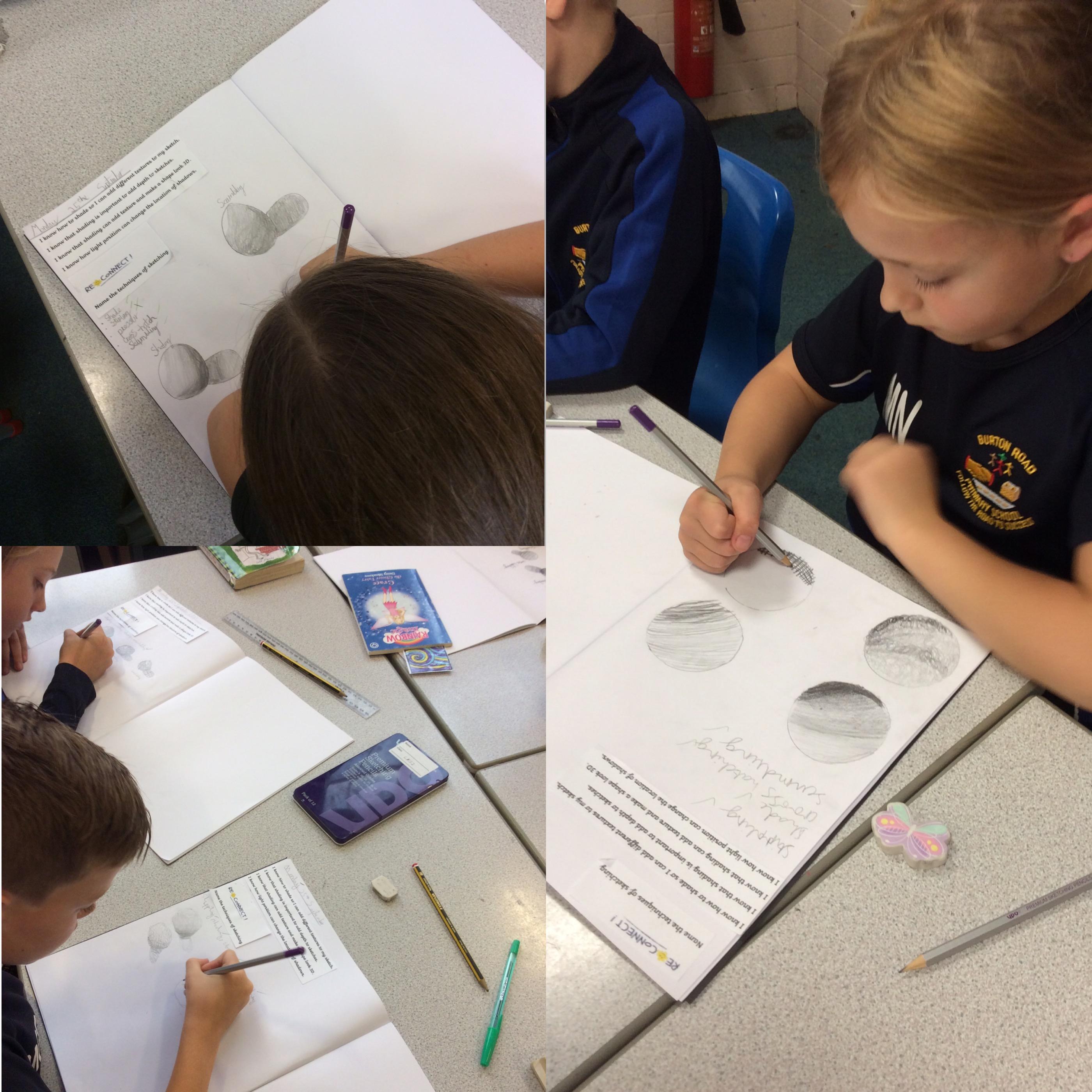 Our sketching techniques include shading, cross-hatching, scumbling and stippling.